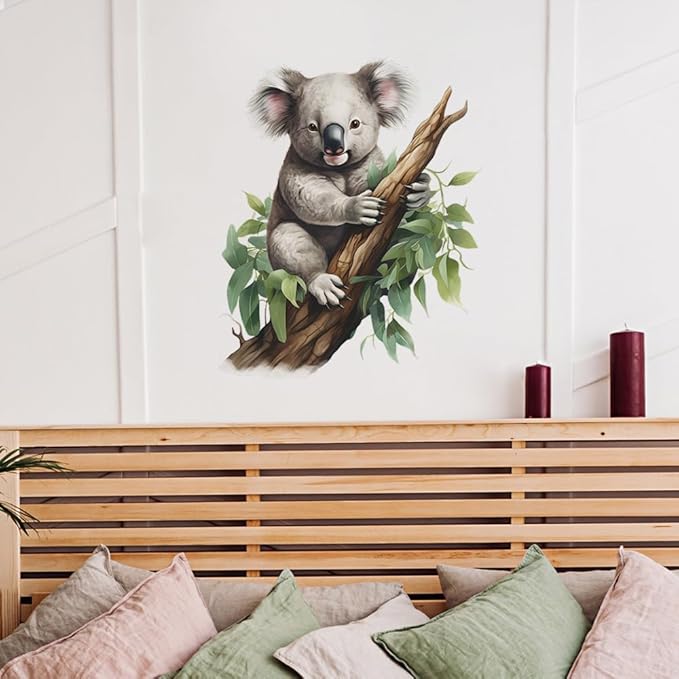 Removable Cute Koala Wall Decal Koala on Branch Wall Sticker Peel and Stick Watercolor Animal Wall Art Decor Stickers for Kids Baby Classroom Living Room Playing Room Bedroom