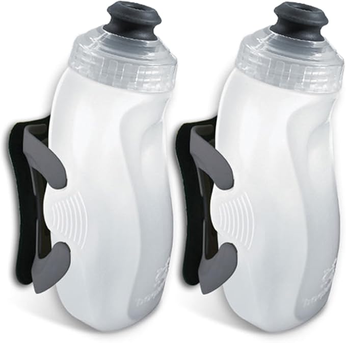 Amphipod RunLite Xtech Hydration System, Dual 10.5 oz Hydraform Water Bottles for Running, Marathons & Endurance Training (Push/Pull Cap) - Clear/Charcoal - 2 x 10.5 oz