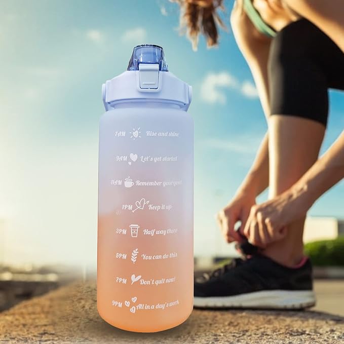 Frosted Gradient Color Rinking Bottles with Straw, Open Leakage Proof Sports Water Cup for Office, Gym, Outdoor(Light Blue)