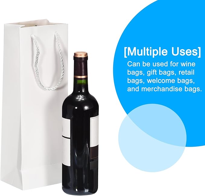 uxcell Wine Bags, 12pcs White 5 x 4 x 14 In Wine Gift Bags with Rope Handles Paper Wine Tote Bag for Wedding Birthday Christmas Party Supplies