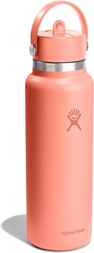 HYDRO FLASK Wide Mouth vacuum insulated stainless steel water bottle with leakproof closeable straw lid for cold water drinks, sports, travel, car and school