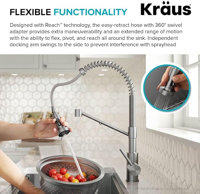 KRAUS Bolden 2-in-1 Commercial Style Pull-Down Single Handle Water Filter Kitchen Faucet for Reverse Osmosis or Water Filtration System in Spot Free Stainless Steel, KFF-1610SFS