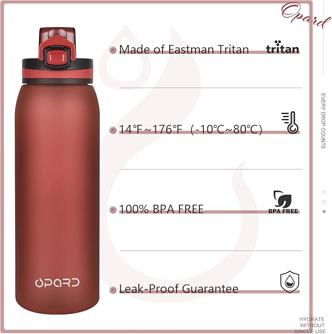 Opard 30oz Sports Water Bottle with Leak Proof Flip Top Lid BPA Free Tritan Reusable Plastic for Gym and Outdoor