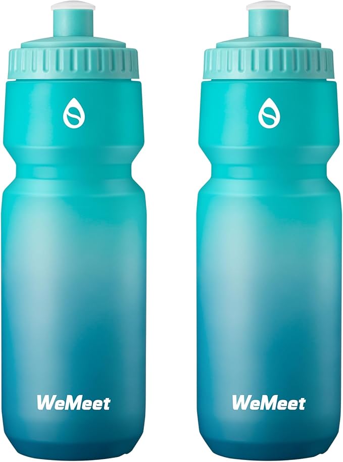 2-Pack Cycling & Sports Water Bottle, BPA Free, Bicycle Squeeze Water Bottle, Mountain Bike Water Bottle with Capacity Scale, for Cycling, Fitness, Camping, Hiking (Green Blue, 24oz)