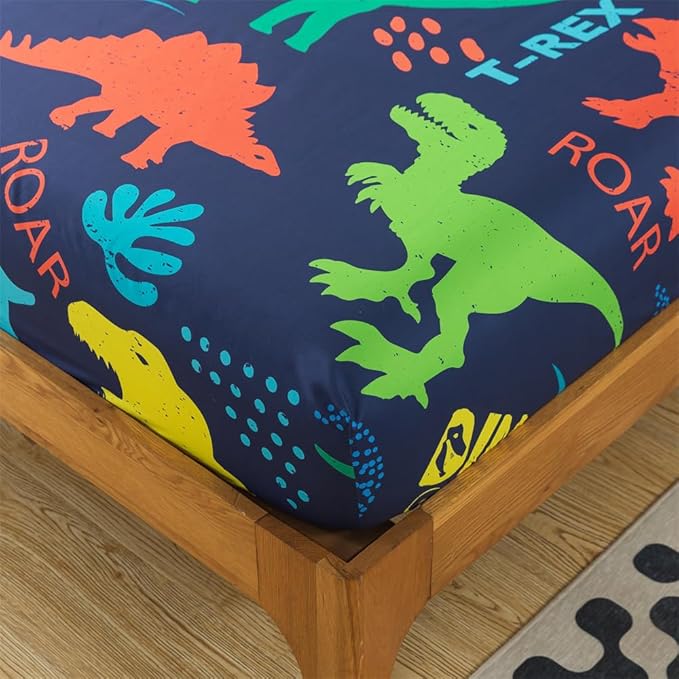 qjmiaofang Dinosaur Sheets Full Size Bed Set for Boys Dinosaur Sheet Set 4Pieces Dinosaur Bed Sheets Ancient T-Rex Dinosaur Fitted Sheet Jungle Sheets Set 1 Fitted Sheet 1 Flat Sheet 2 Pillowcases