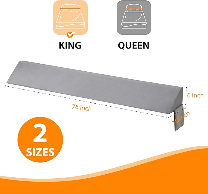 King Bed Wedge Pillow for Headboard, Bed Gap Filler, Mattress Gap Filler King, Fill The Gap (0-7") Between Headboard and Mattress (Velvet, 76"x10"x6")