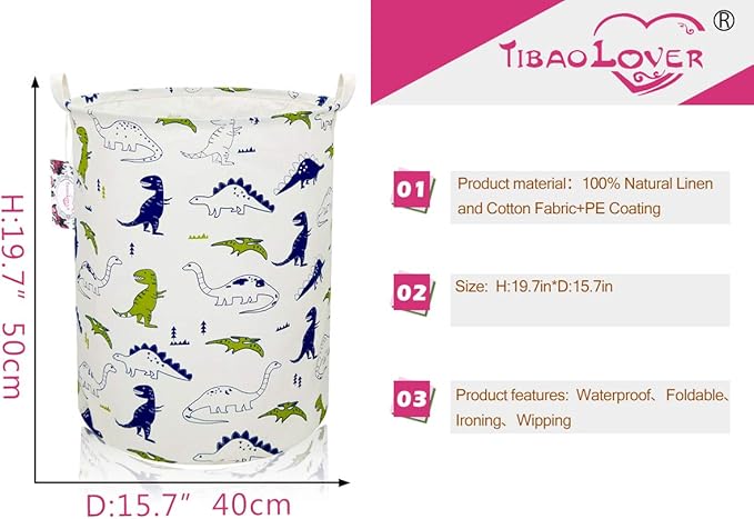 Dinosaur Laundry Basket Baby Laundry Hamper Cute Kids Hamper Toy Storage Bin Handles for Boys and Girls Dinosaur Room Decor (Polychrome Dinosaurs)