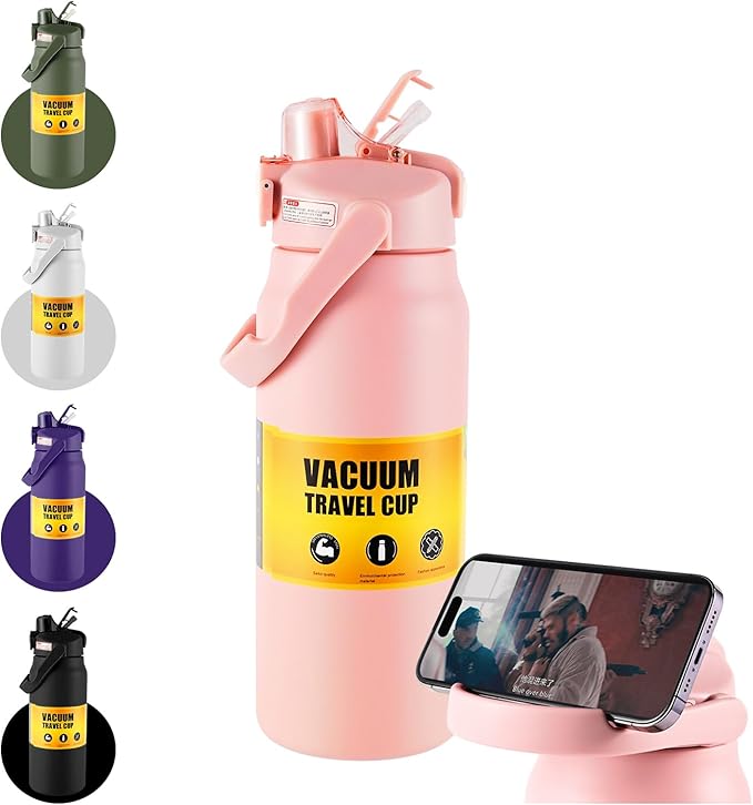 ColorSub 50oz Insulated Water Bottle With 2-in-1 Straw and Chug Leakproof Lid, BPA Free Stainless Steel Wide Mouth Sports Water Cup Flask Pink