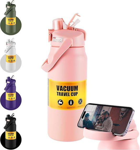 ColorSub 50oz Insulated Water Bottle With 2-in-1 Straw and Chug Leakproof Lid, BPA Free Stainless Steel Wide Mouth Sports Water Cup Flask Pink