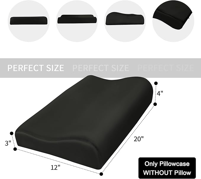 HOMBYS Satin Pillow Case for Contoured Support Pillow (DO NOT Include Pillow) -Zippered Pillow Cover for Neck Pillow for Cervical 1 Pack-Silky, Smooth and Breathable, Standard