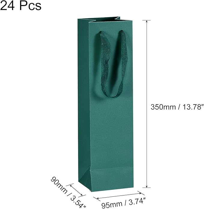 uxcell Wine Bags, 24pcs Light Green 4 x 4 x 14 In Wine Gift Bags with Handles Paper Wine Tote Bag for Wedding Birthday Christmas Party Supplies