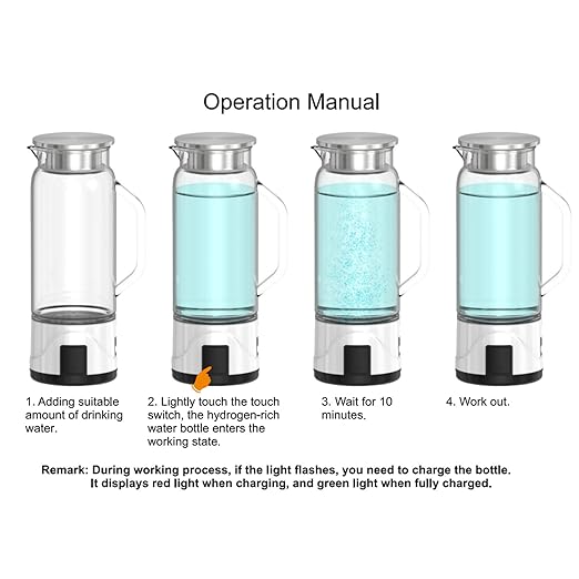 Hydrogen Water Bottle, 1000ml Hydrogen Water Bottle Generator with Efficient Electrolysis, High Borosilicate Glass, Handle, for Home Fitness Office