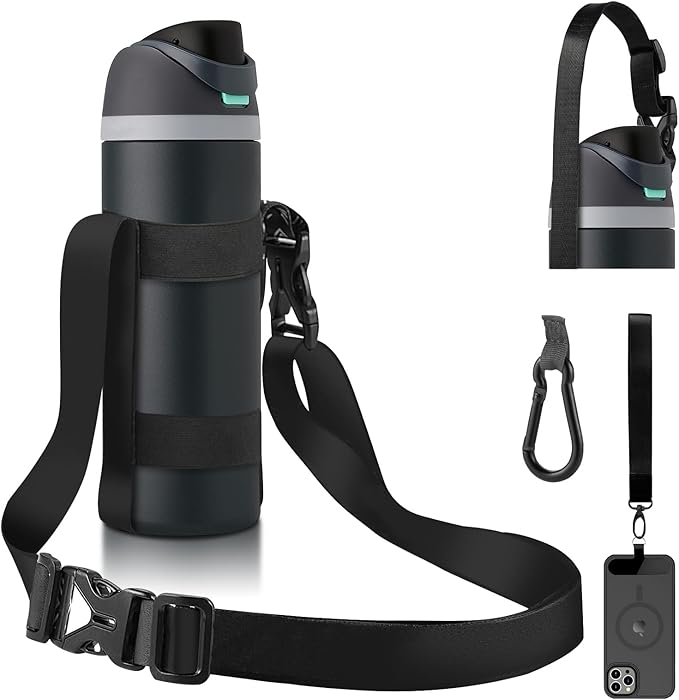 Water Bottle Holder Strap, for 16oz/24oz/32oz/64 oz Owala Hydro Flask IRON °FLASK Universal Water Bottles, with Carabiner，Phone Wrist Strap & Tether Tab, Hand Free for Hiking Travelling Camping