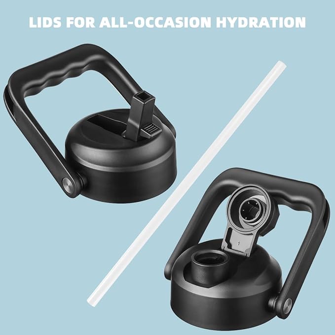 CIVAGO Gallon Insulated Water Bottle Jug with Straw, 128 oz Large Stainless Steel Sports Metal Water Canteen with Handle, Big Thermal Water Cup Mug with 2 Lids for Camping & Fishing, Navy Blue