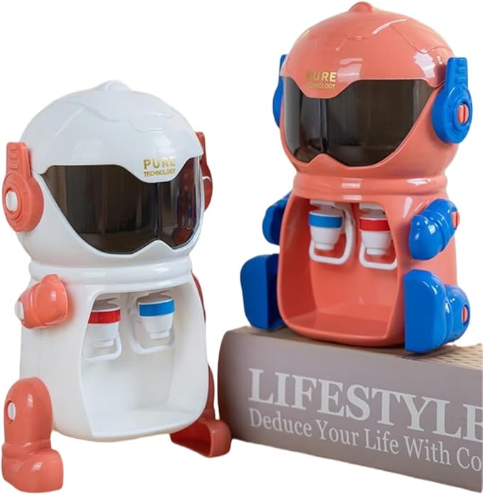 RMISODO Mini Water Dispenser for Kids, Cute Robot Shaped with Dual Drinking Spouts and Dual Water Tanks，Robot Water Machine Kids, Double Water Outlet Drinking Water Fountains Toys for Kids (red)