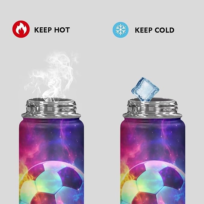 Galaxy Soccer Insulated Water Bottle Stainless Steel Leak Proof Vacuum Easy to Clean Lightweight Keeps Cold and Hot Great for Travel Hiking Biking Running,18 Oz