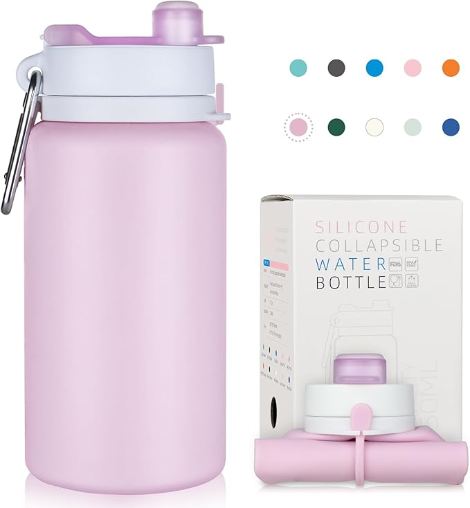 Collapsible Water Bottle, Foldable Water Bottle BPA Free Reusable Lightweight Leak-Proof Travel Silicone Water Bottle for Travel, Gym, Hiking, Office, Camping