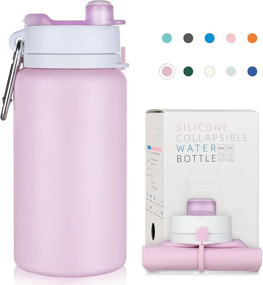 Collapsible Water Bottle, Foldable Water Bottle BPA Free Reusable Lightweight Leak-Proof Travel Silicone Water Bottle for Travel, Gym, Hiking, Office, Camping