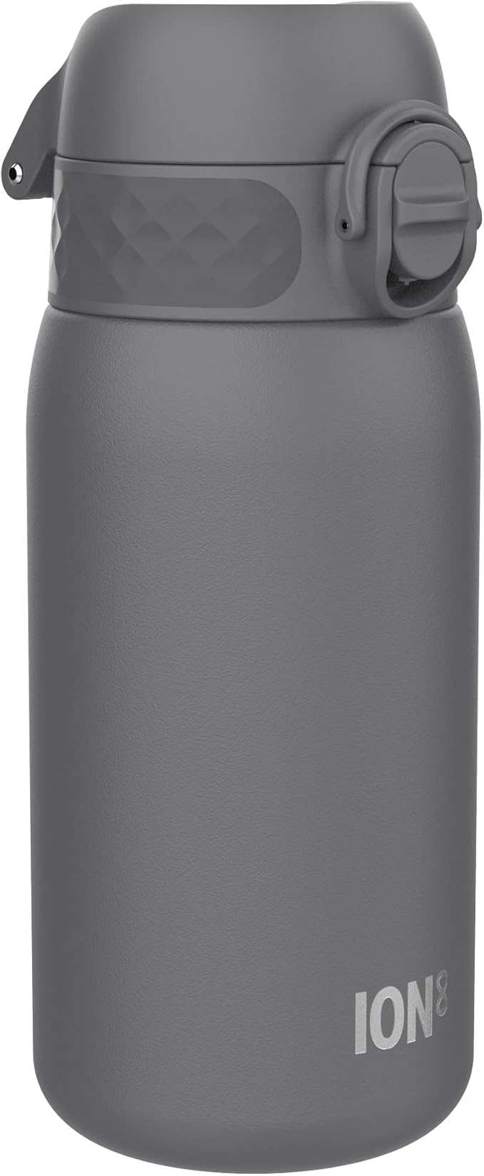 Ion8 Kids Water Bottle, Steel 400 ml/13 oz, Leak Proof, Easy to Open, Secure Lock, Dishwasher Safe, Hygienic Flip Cover, Carry Handle, Easy Clean, Durable, Scratch Resistant, Carbon Neutral, Grey