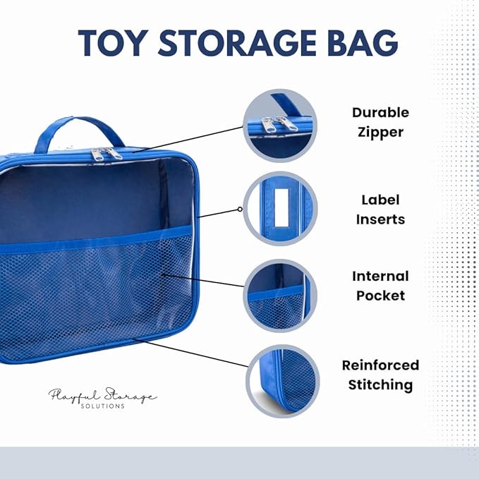 4 Pack Toy Organization Bag, Toy Storage Carry Case for Travel, Car Toy Organization Bag, Toy Storage Organizer for Building Bricks, Tiles, Toys, Games, Crafts (blue, Medium)