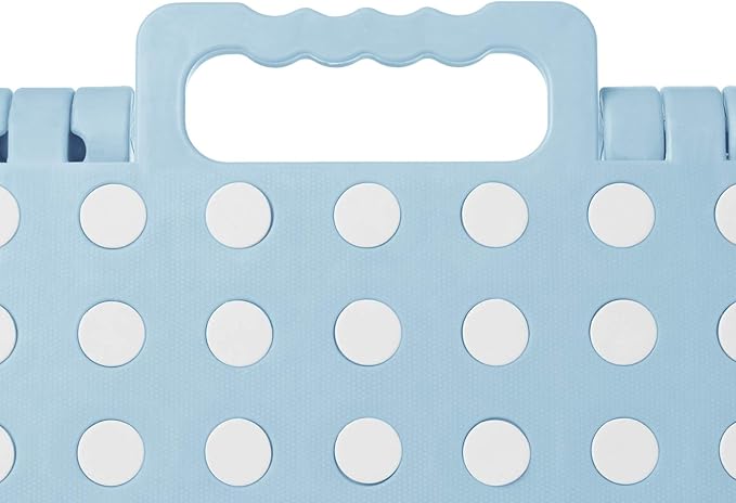 Casafield 9" Folding Step Stool with Handle, Blue - Portable Collapsible Small Plastic Foot Stool for Kids and Adults - Use in The Kitchen, Bathroom and Bedroom