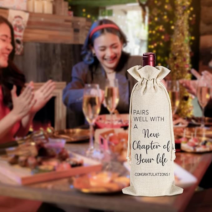 YAANUNULU New Beginning New Job Gifts, New Chapter Of Your Life Wine Bag, Going Away Gift for Friends, New Business Owner Gifts, 1 Wine Bag with 1 Coworker Leaving Card