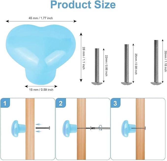 Cute Glossy Dresser Knobs Pink Ceramic Drawer Door Knobs Love Heart Shape Cabinet Cupboard Pull Handles Lovely Hardware Closet Knobs for Kids Girls Children's Bedroom (Blue-6pack)