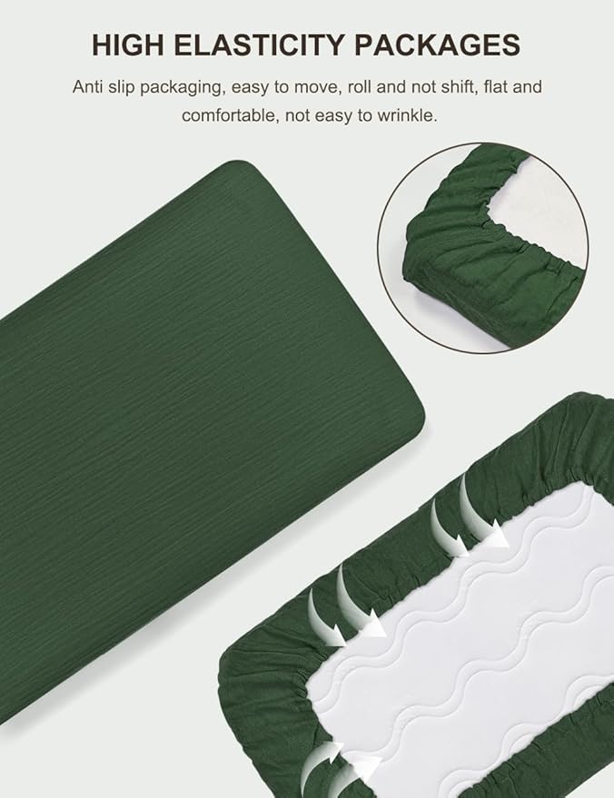 Dark Green Baby Crib Sheets, Soft Muslin Baby Crib Sheets for Standard Crib Mattress, 28" x 52" Neutral Cotton Toddler Bed Sheet (46C-13)