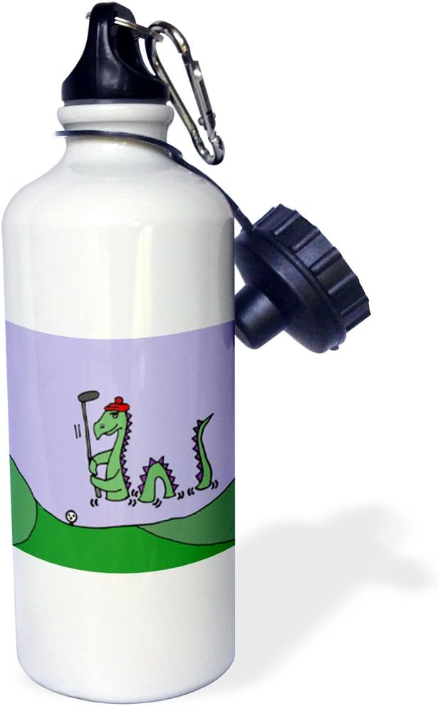 3dRose Funny Loch Ness Monster Playing Golf-Sports Water Bottle, 21oz , 21 oz, Multicolor
