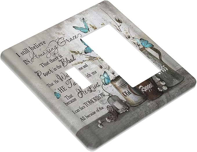 Blue Butterfly Rustic Flower Inspirational Quotes 2 Gang Single Toggle Rocker Combination Light Switch Covers Wall Plate Cover Electrical Faceplate Decorative Switchplate for Farmhouse Bedroom