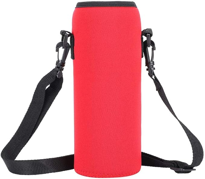 POCREATION Water Bottle Carrier,Insulated Neoprene Water Bottle Holder Bag Case Pouch Cover 1000ML, Shoulder Strap, Great for Stainless Steel and Plastic Bottles, Sport and Energy Drinks(red)
