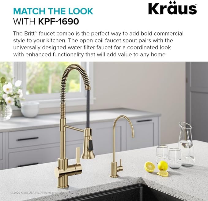 KRAUS Purita 100% Lead-Free Kitchen Water Filter Faucet in Spot Free Antique Champagne Bronze, FF-100SFACB