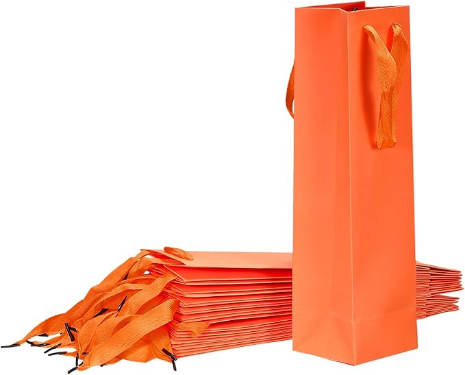 uxcell Wine Bags, 24pcs Orange 4 x 4 x 14 In Wine Gift Bags with Handles Paper Wine Tote Bag for Wedding Birthday Christmas Party Supplies