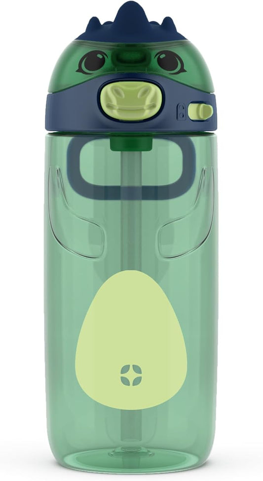 Ello Ellies 16oz Plastic Kids Water Bottle with Straw and Built-in Carrying Handle and Leak-Proof Locking Lid for School backpack, Lunchbox and Outdoor Sports