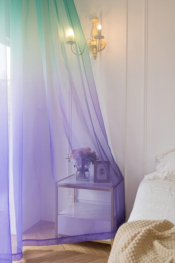 Windows Gradient Sheer Curtains 84 Inches Length 2 Panels Voile Light Filtering Sheer Curtains Panel Basic Rod Pocket for Bedroom Living Room Children Room Kitchen Yard