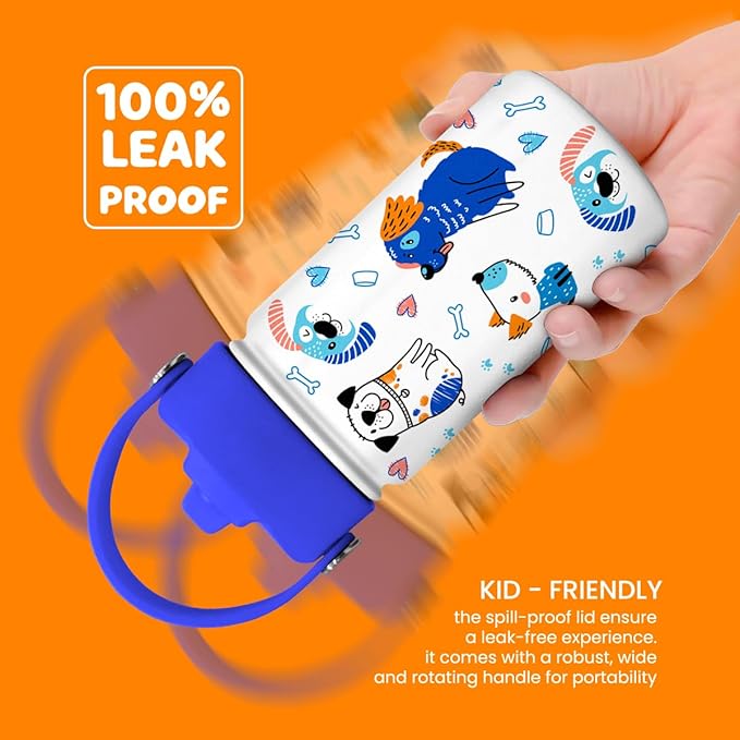 Dog Water Bottle - Kids Water Bottle with Straw Lid - 12 Oz Insulated Stainless Steel Water Bottles for Toddlers Kid Boys - Travel Cup for School Sports