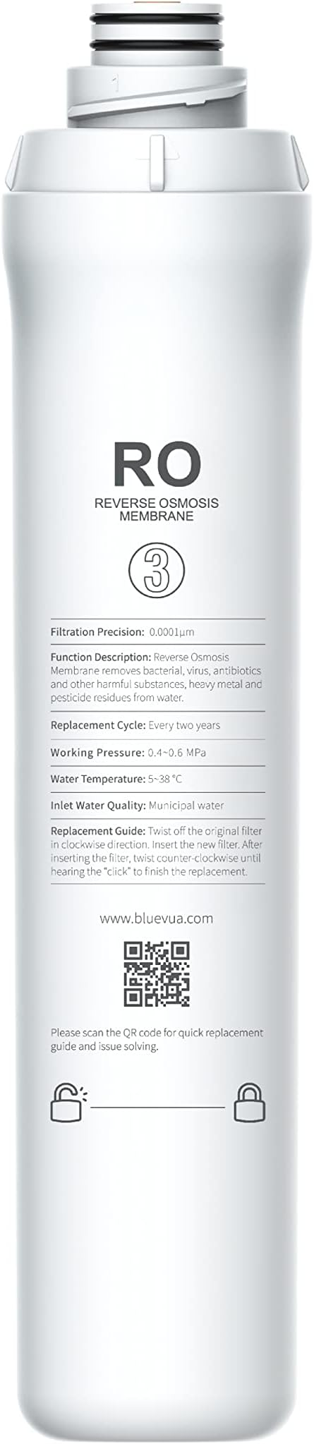 Bluevua ROPOT RO Filter, Replacement for RO100ROPOT, 2-year Lifetime-3rd Stage