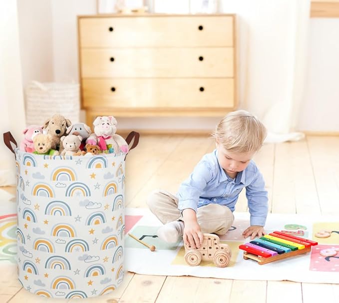 Kids Laundry Hamper,Rainbow Laundry Basket Collapsible Girls Storage Baskets for Home Decor,Office,Toy Organizer,(Bule Rainbow)