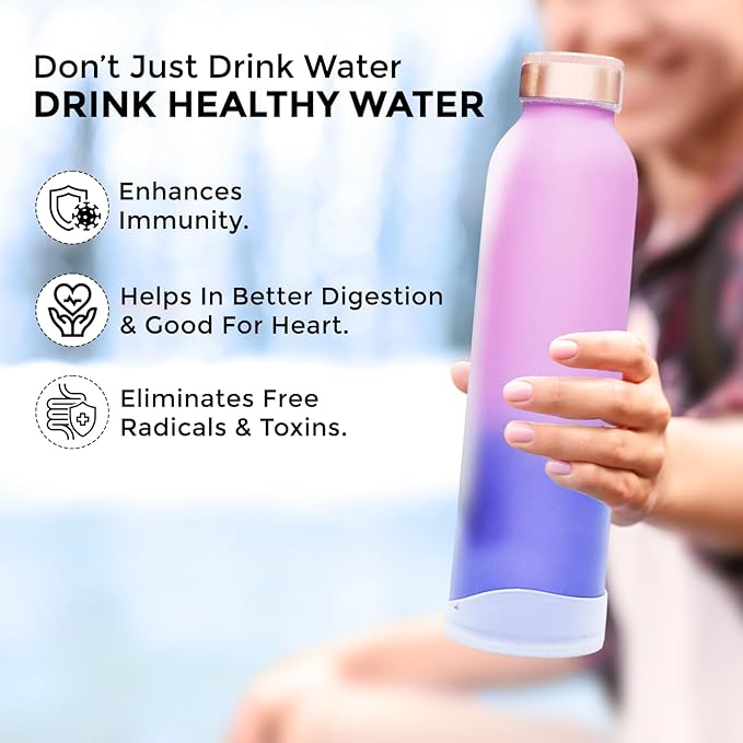 Copper Water Bottle 30 oz 900 ml | 100% Pure Copper With Added Health Benefits | Ergonomic Design | Water Bottle for School, Office | Leakproof, Durable, Lightweight | Easy to Clean, Ombré Pink