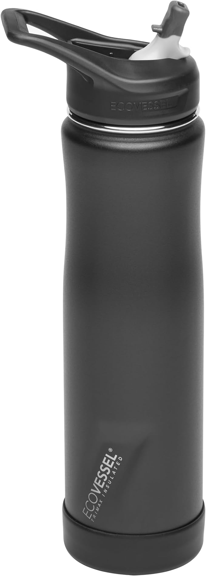 EcoVessel SUMMIT, Insulated Stainless Steel Water Bottle with Straw and Handle Flip Top Lid with Silicone Bottle Bumper Metal Water Bottle – 24 oz (Black Shadow)