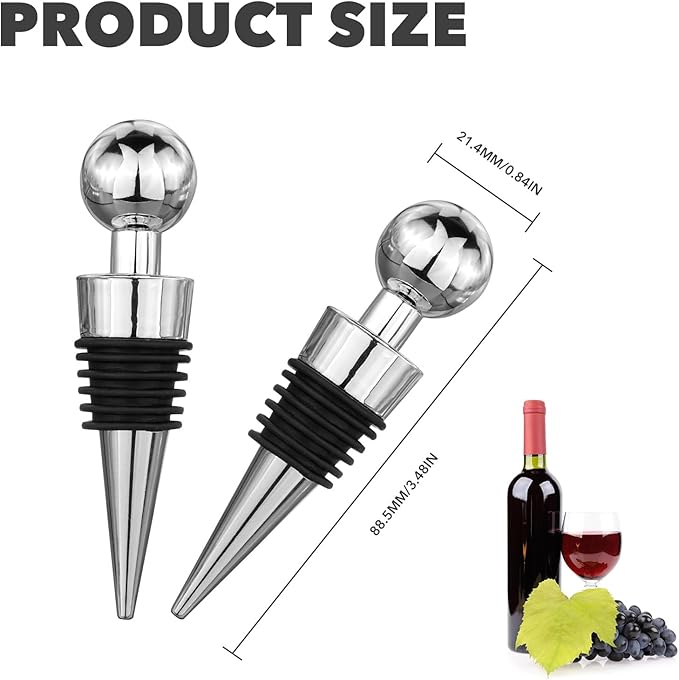 Wine Stoppers for Wine Bottles,4-Pack Silicone Wine Stopper,Reusable Wine Bottle Stopper For Beverage,Applicable to Gifts,Bar,Camping,Party,Wedding etc (4)