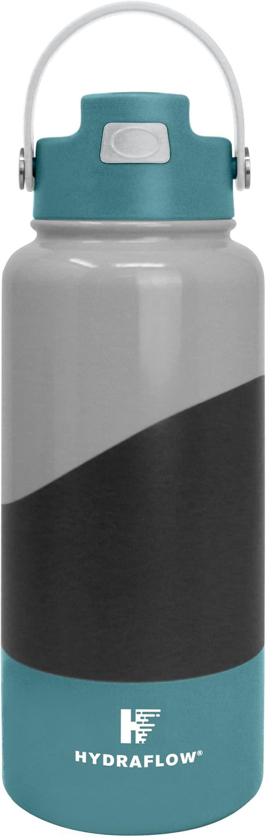 Hydraflow Hybrid - Triple Wall Vacuum Insulated Water Bottle with Flip Straw (34oz, CB Midnight) Stainless Steel Metal Thermos, Reusable Leak Proof BPA-FREE for Sports and Travel