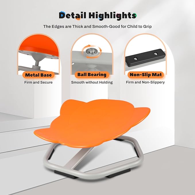 Sensory Toys Kids Swivel Chair, Autism Kids Swivel Chair, Elephant Sit and Spin Seat Balance Chair Indoor for Child Age 3+, Regulating Toddler’s Body Balance, Metal Base Non-Slip Orange