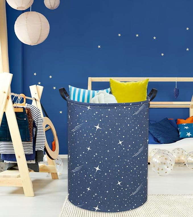 Star Kids Laundry Basket Baby Hamper Starry sky Toy Storage Bin for Boys Room Decor Baby Nursery Hamper Gift Baskets for Bedroom Bathroom(Starry Sky)