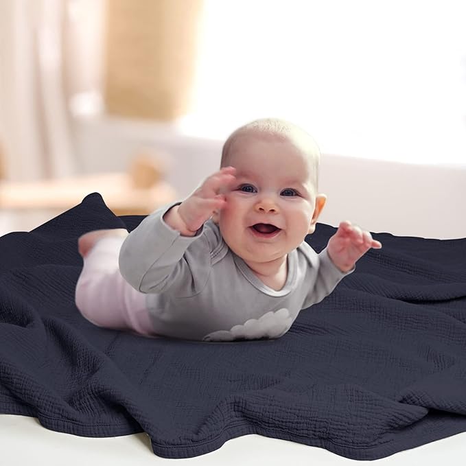 Lulu moon Muslin Quilt Blanket, Crib Blanket for Baby and Toddler,47x47 Inches(Blue)