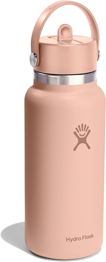 HYDRO FLASK Wide Mouth vacuum insulated stainless steel water bottle with leakproof closeable straw lid for cold water drinks, sports, travel, car and school