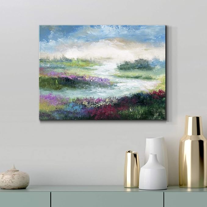 Renditions Gallery Canvas Flowers Wall Art Modern Decorations Paintings Colorful Floral Meadow Glam Nature Abstract Wall Hanging Artwork Prints for Bedroom Office Kitchen - 8"x12" LT33