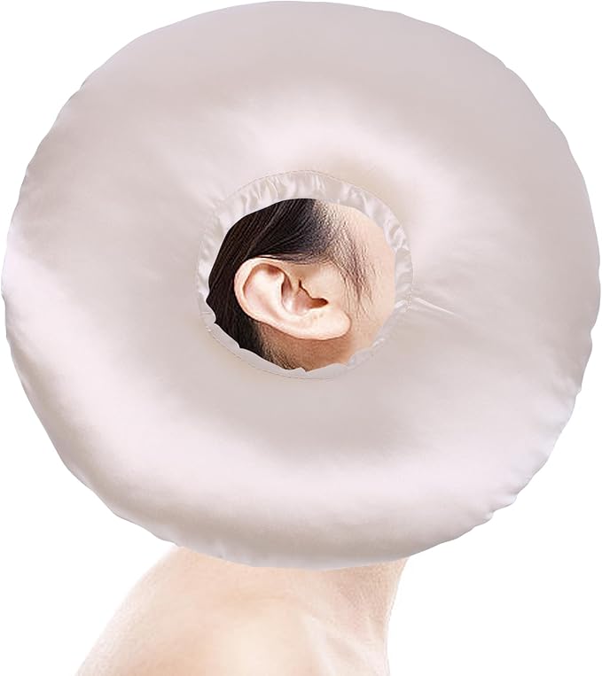 Ear Piercing Pillow for Side Sleepers - CNH Pillow with Ear Hole for Pain Relief, Pressure Sores & Inflammation - Donut Earring Pillow for Sleeping, Headphones & Tinnitus Support (Champagne)