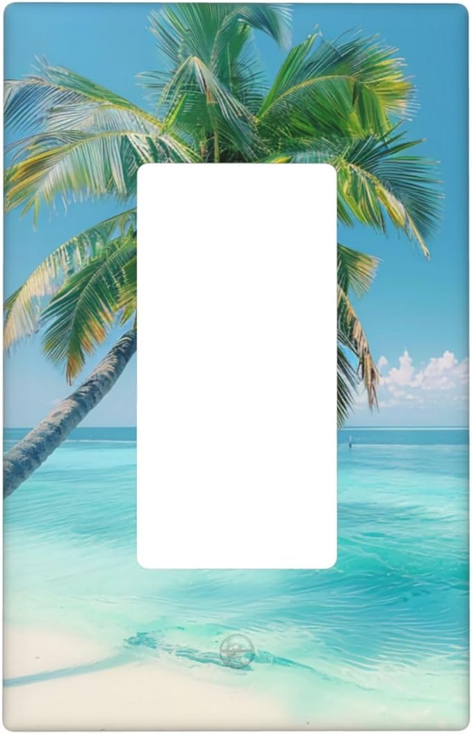 Beach Palm Tree Toggle Funny Plastic Wall Plate Decorative Single Rocker Light Switch Cover For Women Girls Bedroom Kitchen Living Room