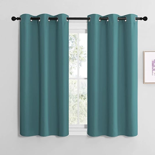 NICETOWN Short Kitchen Blackout Curtains, Thermal Insulated Solid Grommet Blackout Curtains/Drapes/Panels for Dining Room (Sea Teal, 1 Pair, 42 by 50-Inch)